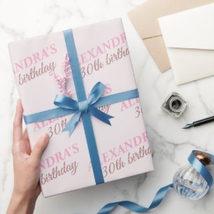 Chic Personalized Name Age Blush Pink Birthday Wrapping Paper