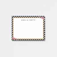 Chic Personalized Name Black Stripes Pink Flowers Post-it Notes