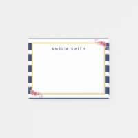 Chic Personalized Name Blue Stripes Pink Flowers Post-it Notes