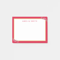 Chic Personalized Name Pink Border Pink Flowers Post-it Notes