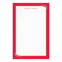 Chic Personalized Name Pink Border Pink Flowers Stationery