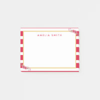 Chic Personalized Name Pink Stripes Pink Flowers Post-it Notes