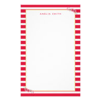 Chic Personalized Name Pink Stripes Pink Flowers Stationery