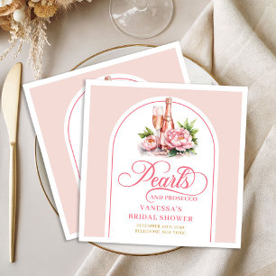Chic personalized napkins pearls and prosecco