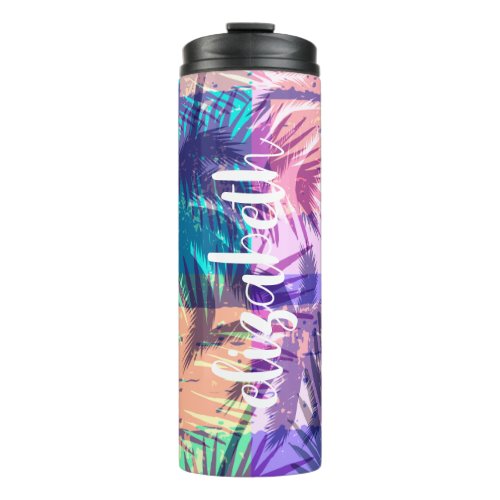 Chic Personalized Palm Tree Collage Thermal Tumbler