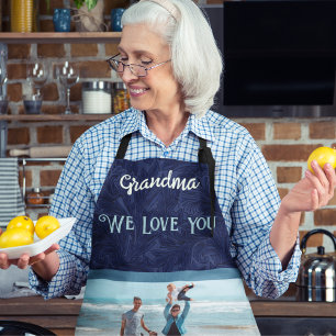Chic Personalized Photo Text Grandma Gift Blue Apron