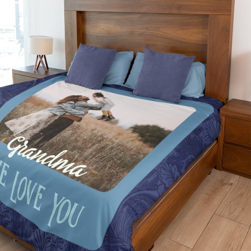 Chic Personalized Photo Text Grandma Gift Blue Duvet Cover