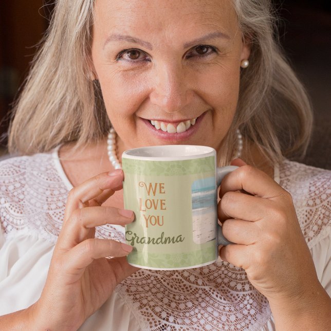 Chic Personalized Photo Text Grandma Gift Green Coffee Mug (Chic Personalized Photo Text Grandma Gift Green Coffee Mug)