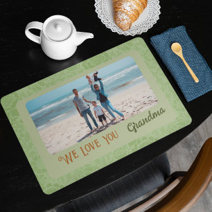 Chic Personalized Photo Text Grandma Gift Green Placemat
