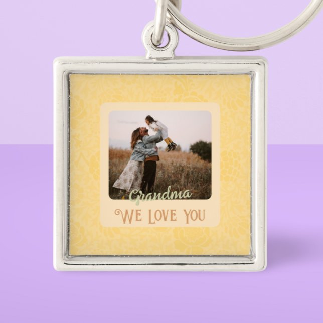 Chic Personalized Photo Text Grandma Gift Keychain (Creator Uploaded)