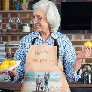 Chic Personalized Photo Text Grandma Gift Orange Apron