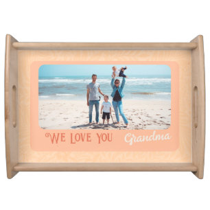 Chic Personalized Photo Text Grandma Gift Orange Serving Tray