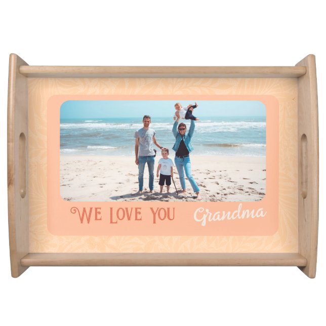 Chic Personalized Photo Text Grandma Gift Orange Serving Tray (Front)