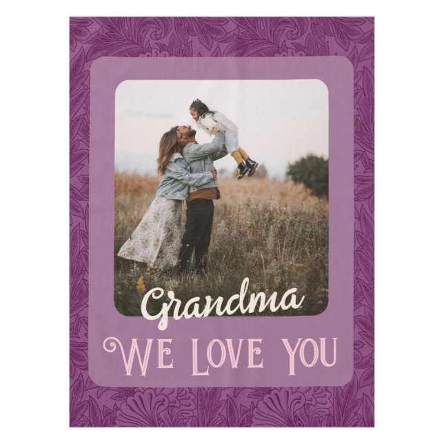 Chic Personalized Photo Text Grandma Gift Red Tablecloth (Front)