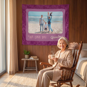 Chic Personalized Photo Text Grandma Gift Red Tapestry