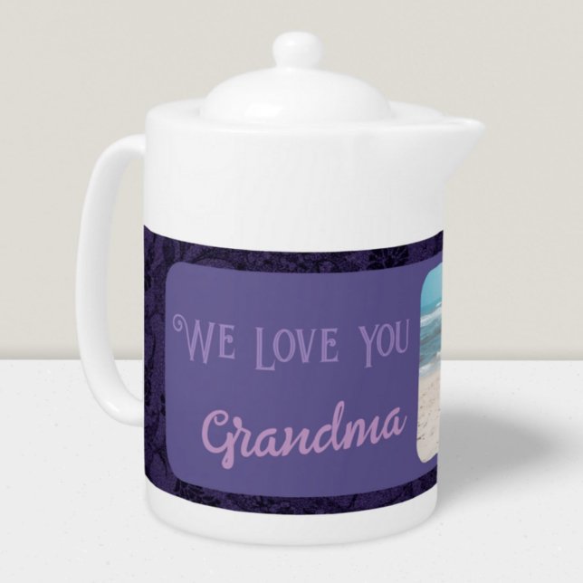 Chic Personalized Photo Text Grandma Gift Violet Teapot (Chic Personalized Photo Text Grandma Gift)