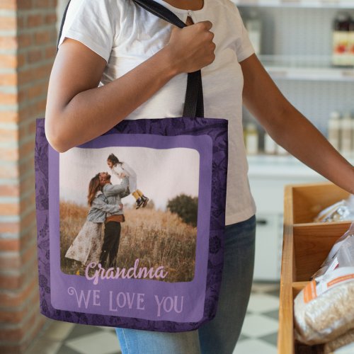 Chic Personalized Photo Text Grandma Mom Gift Tote Bag