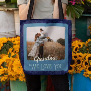 Chic Personalized Photo Text Grandma Mom Gift Tote Bag