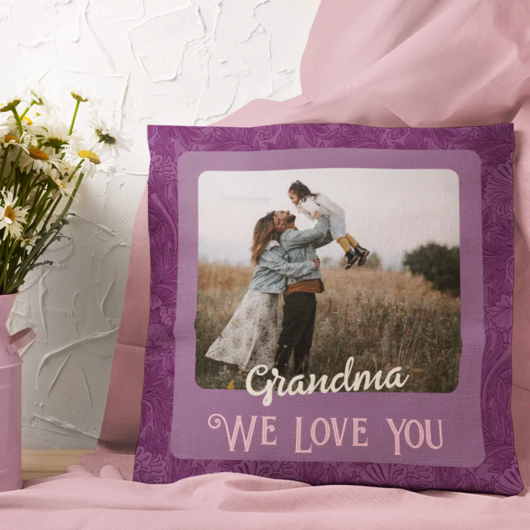 Chic Personalized Photo Text Grandparents Gift Throw Pillow (Creator Uploaded)