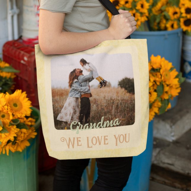 Chic Personalized Photo Text Grandparents Gift Tote Bag (Creator Uploaded)