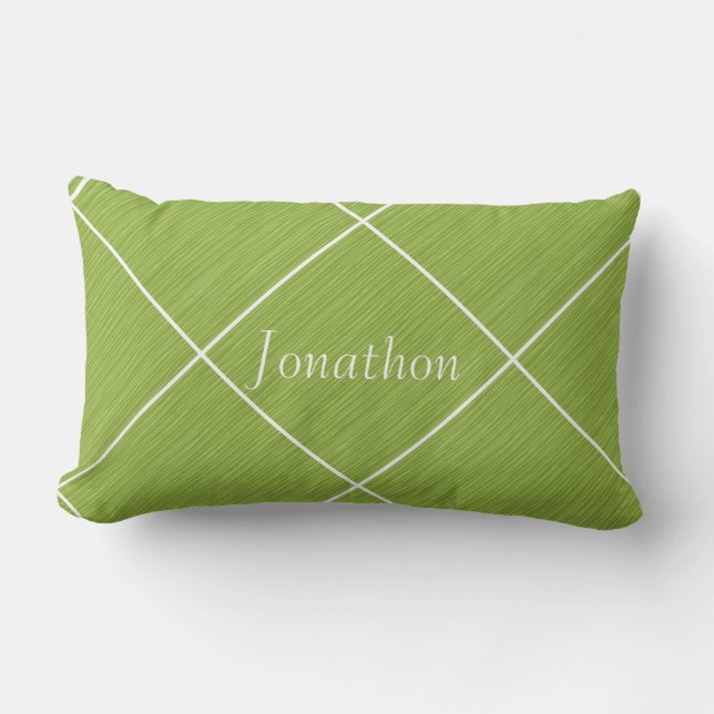 Chic Personalized Pillow Green Grass & White Tiles (Front)