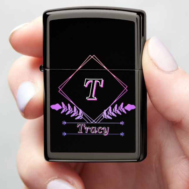Chic Personalized Pink Diamond Black Ice Zippo Lighter (In Hand)