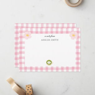 chic Personalized Pink theme Gingham Notecard