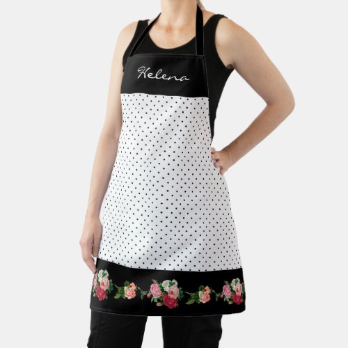 Chic Personalized Polka Dots with Rose Border Apron