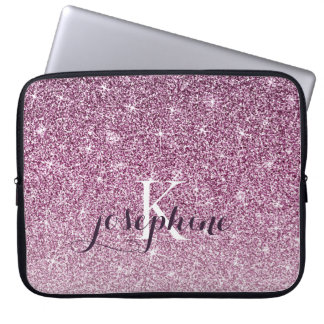 Chic Personalized Purple Sparkle Glitter Monogram Laptop Sleeve