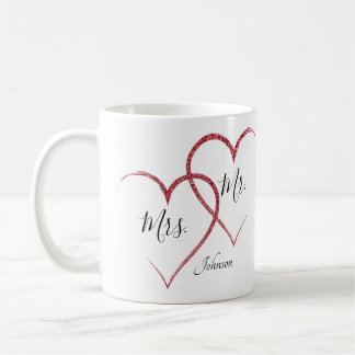 Chic Personalized Red Glitter Hearts Coffee Mug