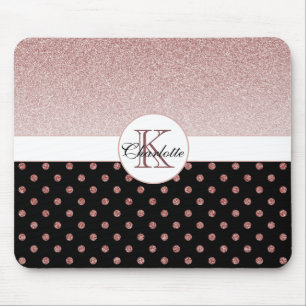 Chic Personalized Rose Gold Glitter Polka Dot Name Mouse Pad