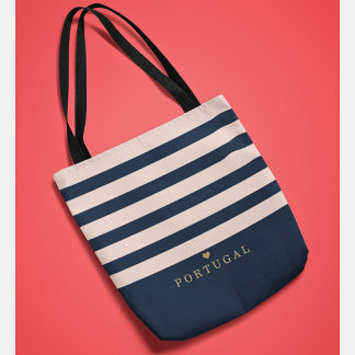 Chic Personalized Striped Favorite Place Monogram Tote Bag