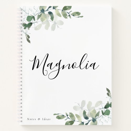 Chic Personalized Watercolor Eucalyptus Notebook