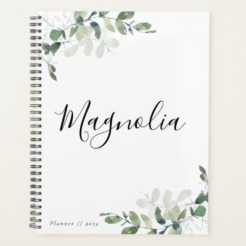 Chic Personalized Watercolor Eucalyptus Planner