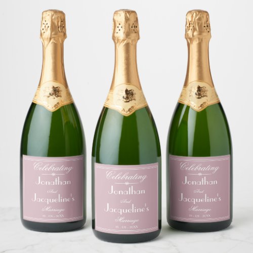 Chic Personalized Wedding Elegant Dusty Pink Cool Sparkling Wine Label