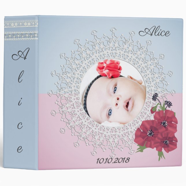Chic photo album for baby girl 3 ring binder (Front/Spine)