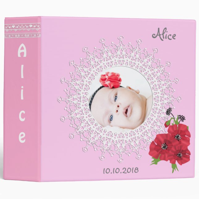 Chic photo album for baby girl 3 ring binder (Front/Spine)