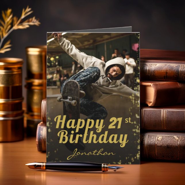 Chic Photo Black & Gold Happy Birthday Card (Creator Uploaded)