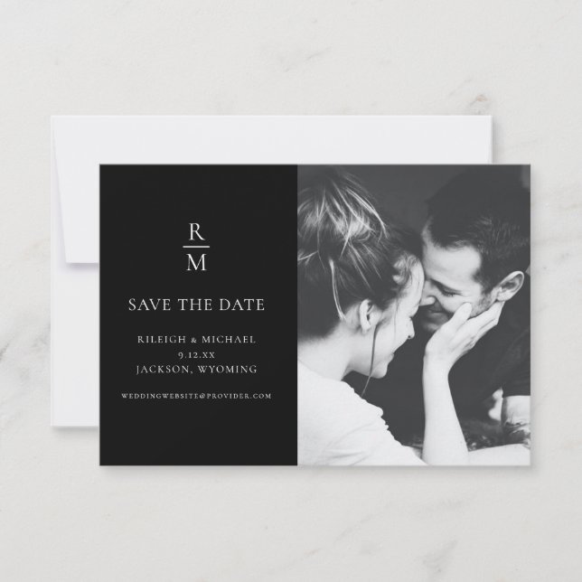 Chic Photo Black Monogram Wedding Save the Date  (Front)