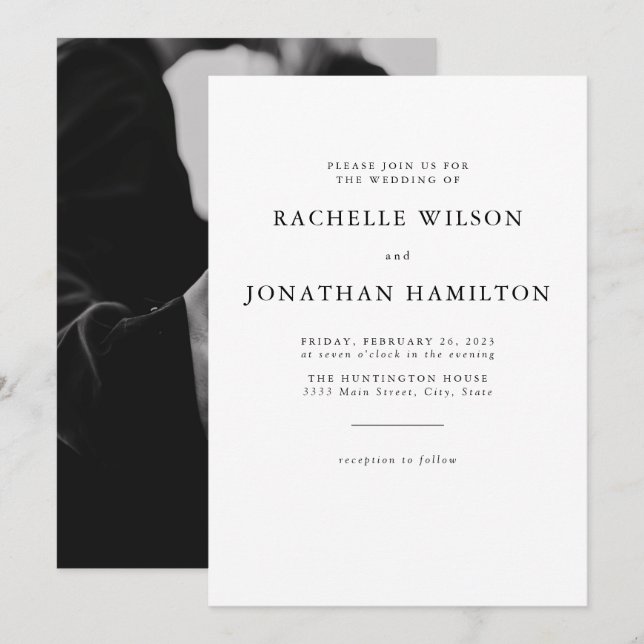 Chic Photo Black White Wedding Invitation (Front/Back)