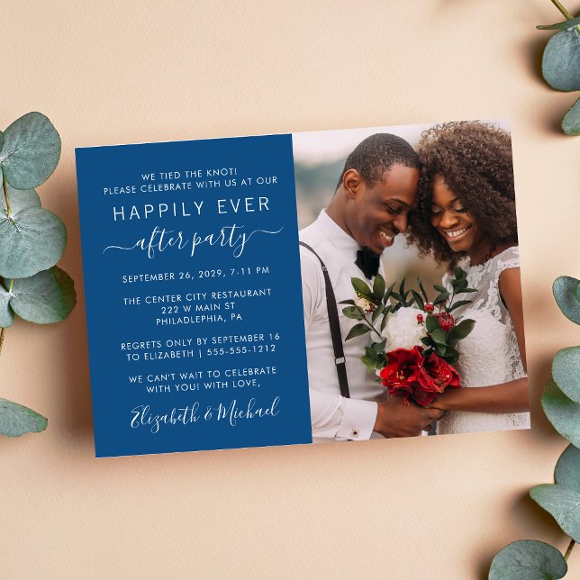 Chic Photo Blue Wedding Reception Invitation (Creator Uploaded)