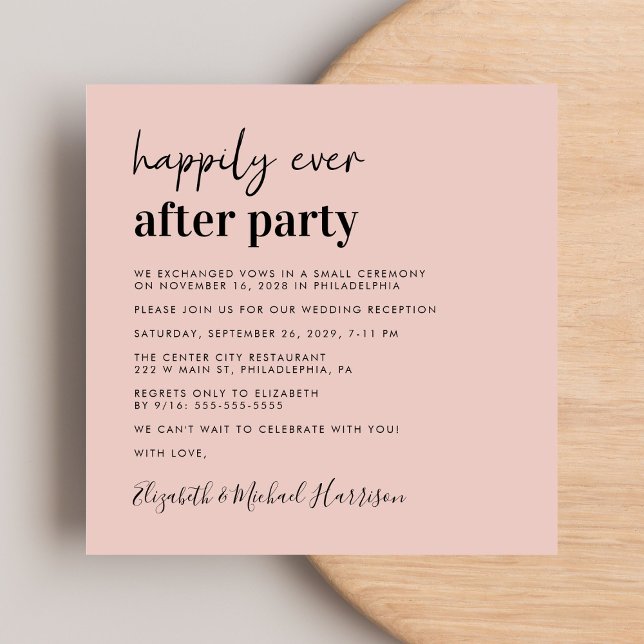 Chic Photo Blush Pink Wedding Reception Invitation (From private vows to a grand party - invite family and friends to celebrate your marriage!)