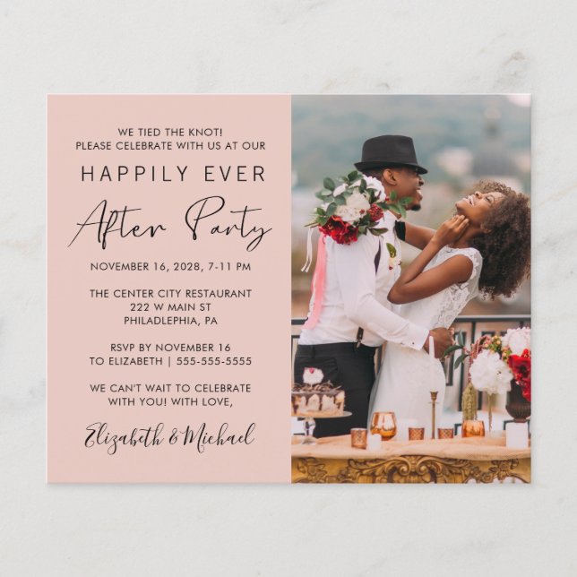 Chic Photo Blush Pink Wedding Reception Invitation (Front)
