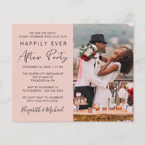 Chic Photo Blush Pink Wedding Reception Invitation