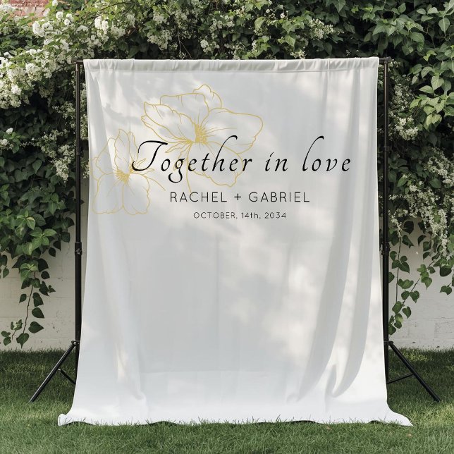 Chic Photo Booth Faux Gold Floral Wedding  Tapestry (Creator Uploaded)