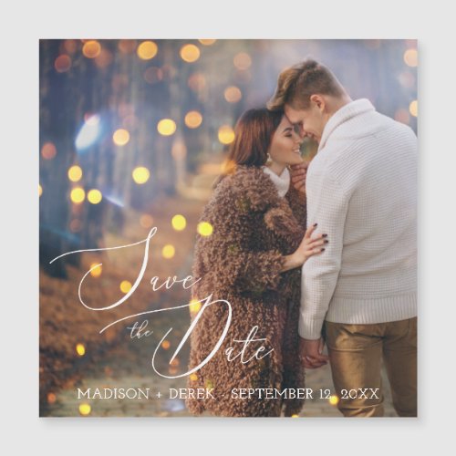 Chic Photo Calligraphy Save The Date Magnet