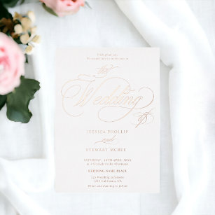 Chic photo calligraphy wedding rose gold foil invitation