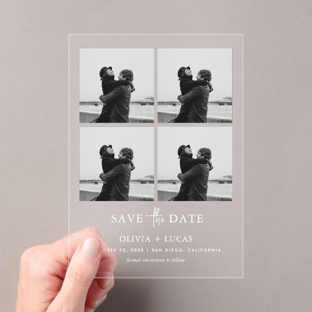 Chic Photo Collage Wedding Save The Date Acrylic Invitations (Insitu (Handheld))