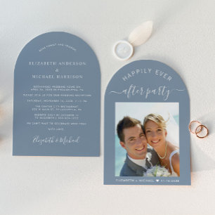 Chic Photo Dusty Blue Arch Wedding Reception Invitation