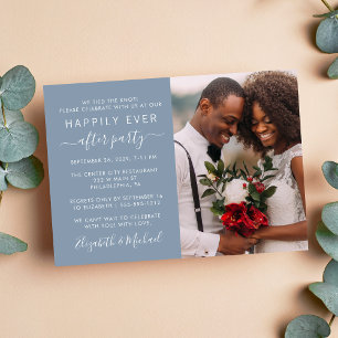 Chic Photo Dusty Blue Wedding Reception Invitation